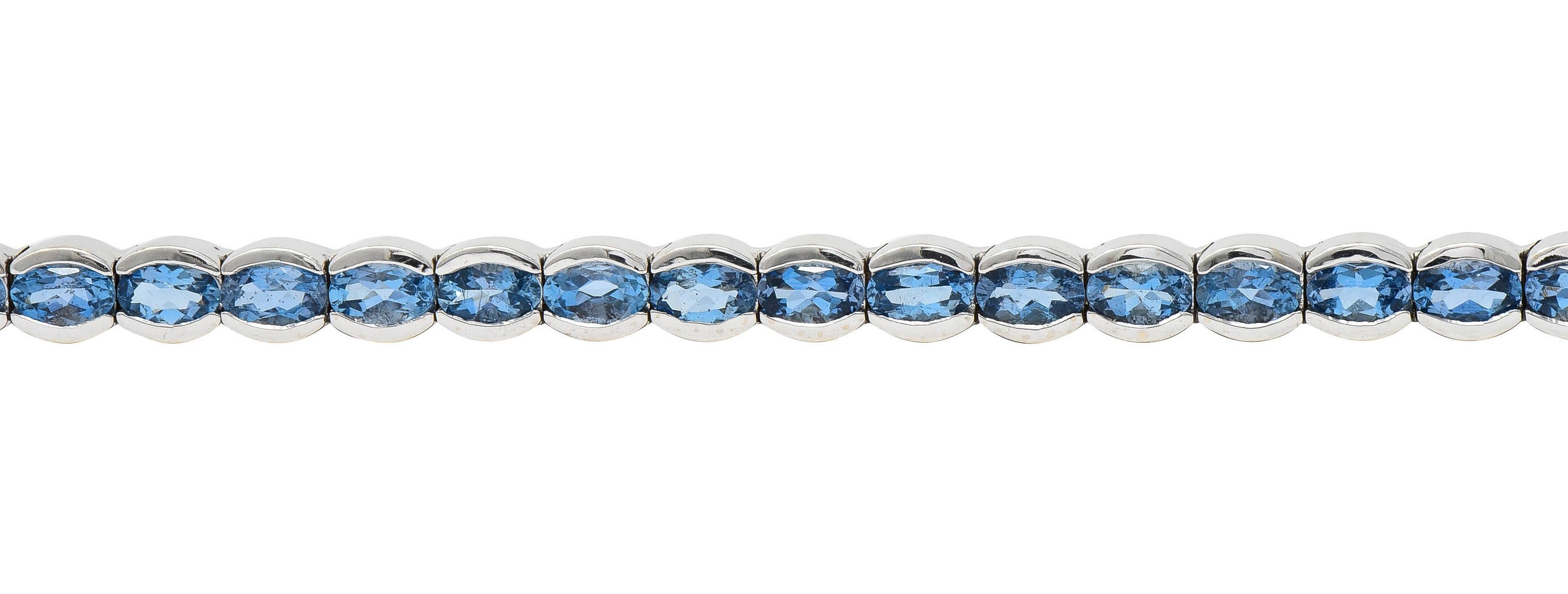 Contemporary 9.80 CTW Blue Topaz 14 Karat White Gold Line Bracelet For Sale 1