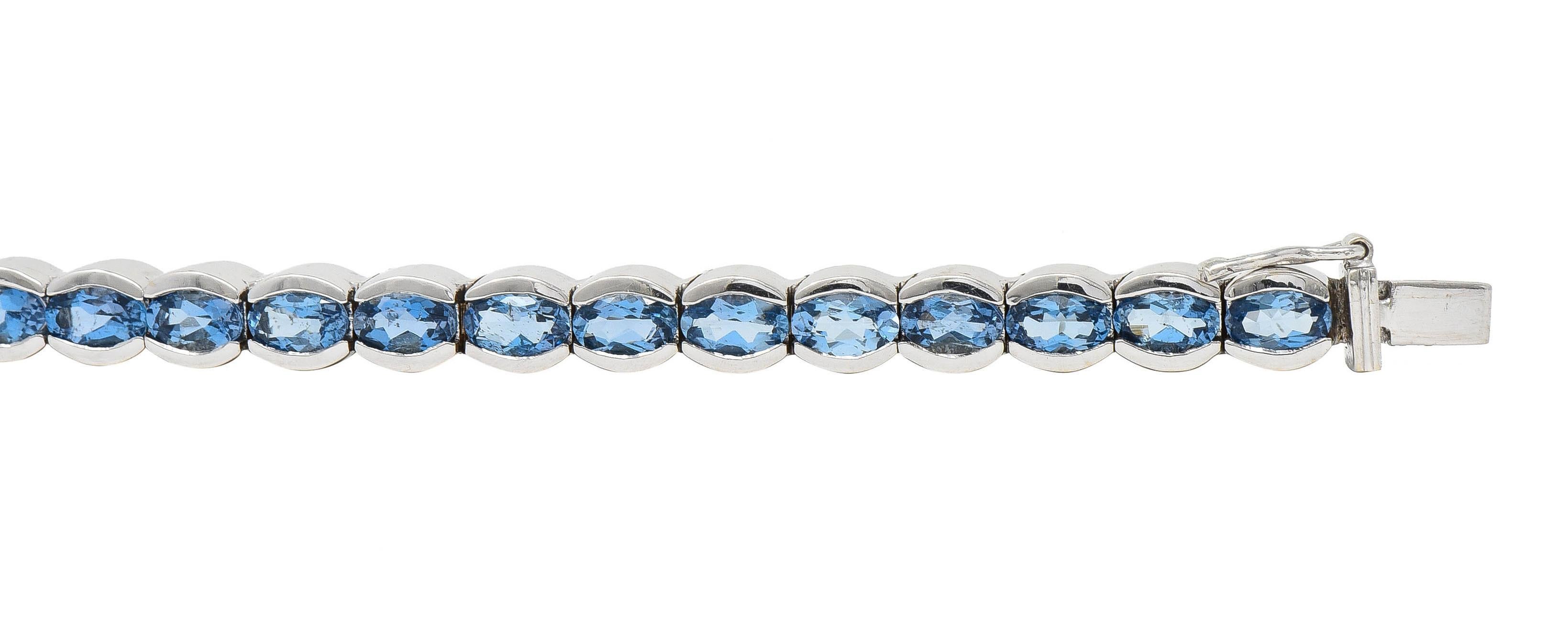 Contemporary 9.80 CTW Blue Topaz 14 Karat White Gold Line Bracelet For Sale 2