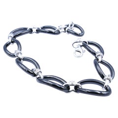 Contemporary 9ct White Gold Black Onyx 
Diamond Bracelet
