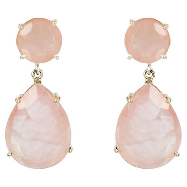 Contemporary 9K Gold Rose Quartz Drop Earrings with Butterfly Back For Sale