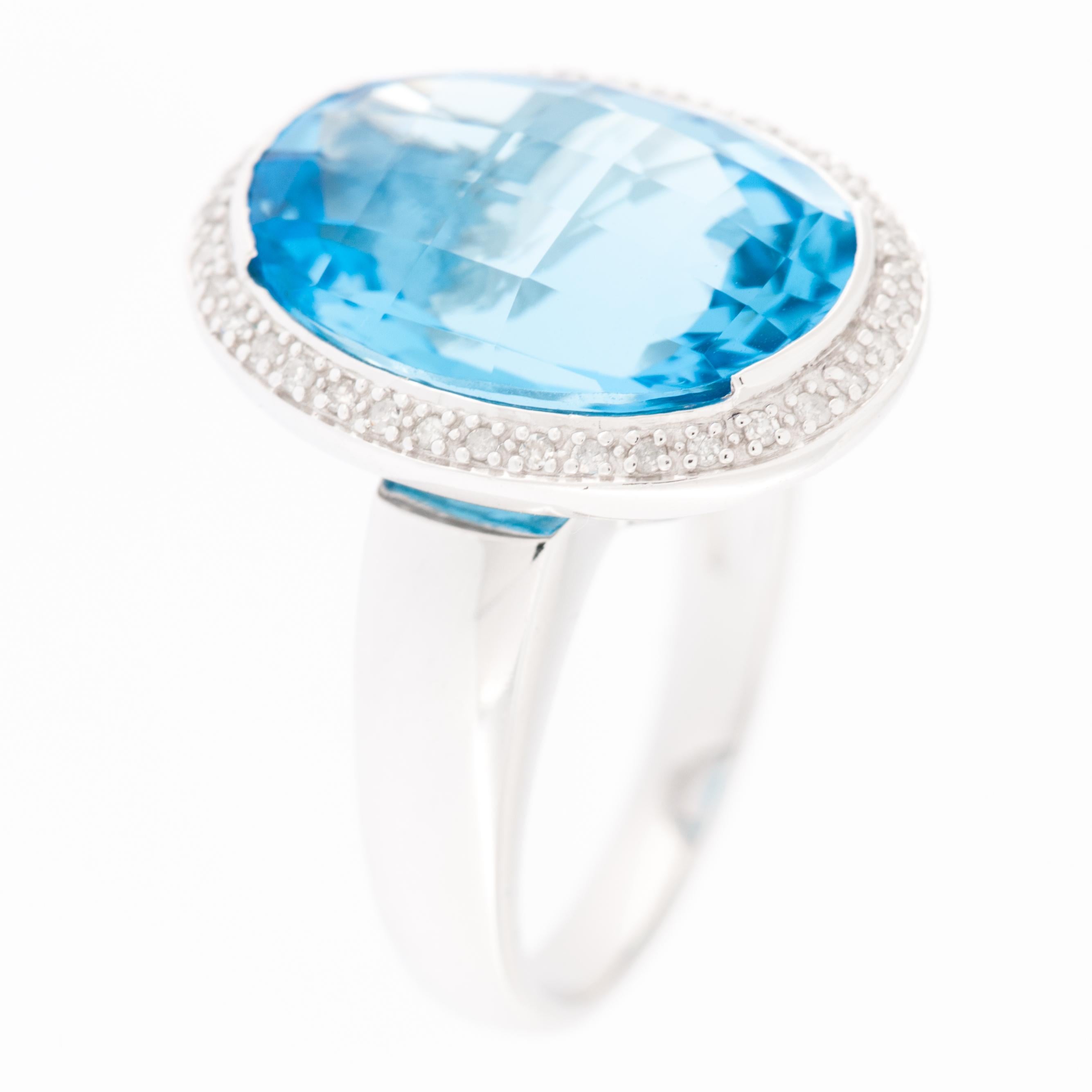 Mixed Cut Contemporary 9 karat White Gold Ring with Blue Quartz and Diamonds For Sale