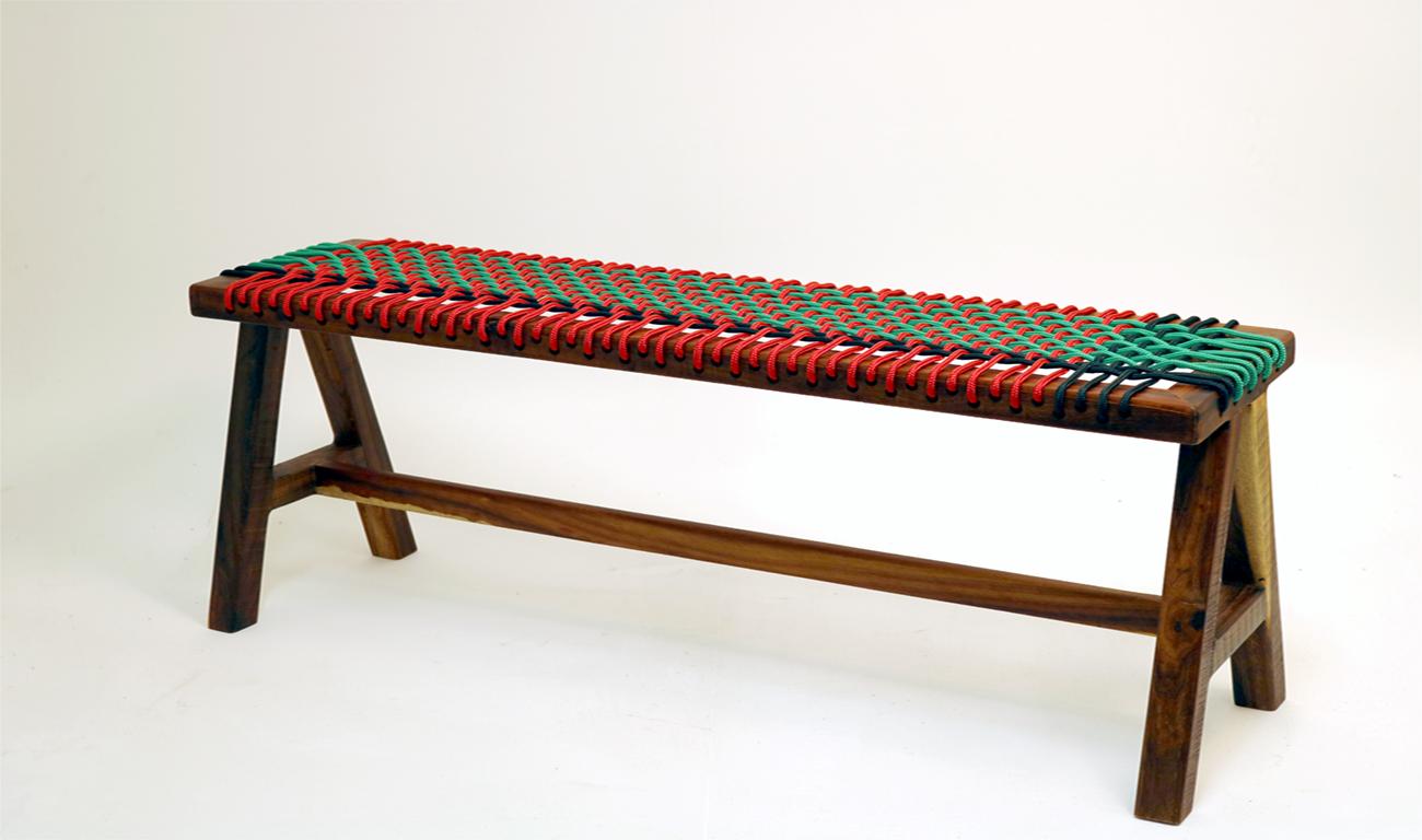 Kiaat wood linseed oiled finish, and nylon rope comfortable sitting base.
