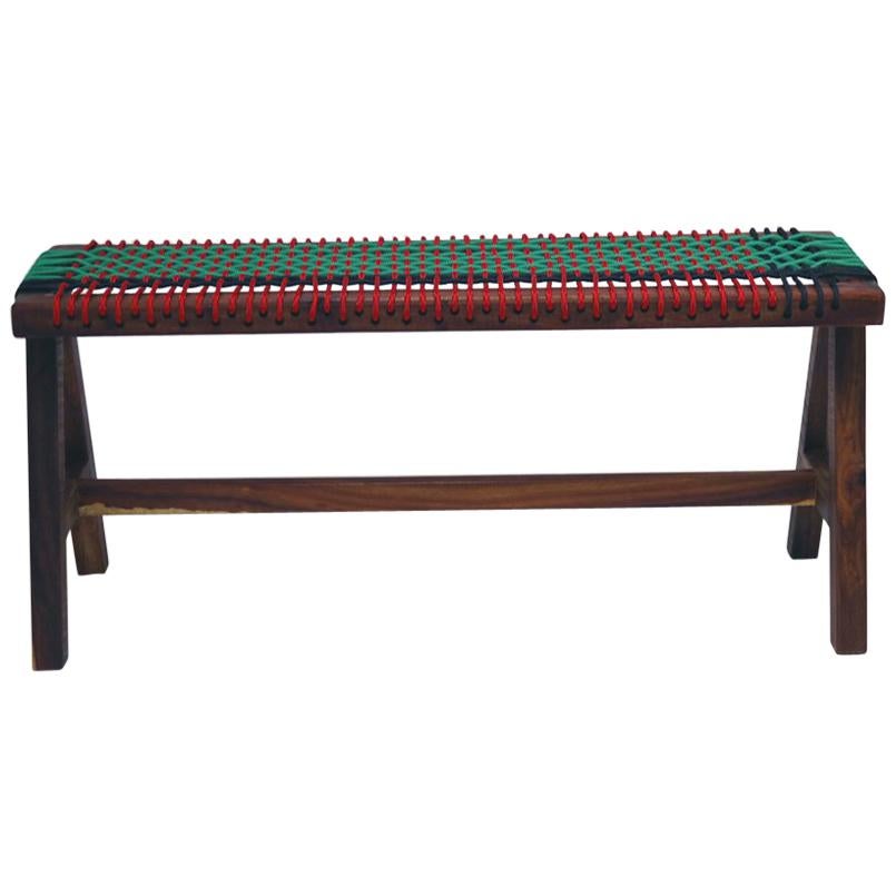 Contemporary A-Shape Color Bench in Kiaat Wood with Nylon For Sale