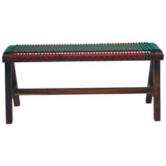 Contemporary A-Shape Color Bench in Kiaat Wood with Nylon