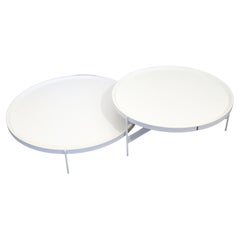 Contemporary Abaco Pianca Pair White Lacquer Coffee End Tables Tray Tops Italy