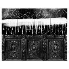 Contemporary Abigail Sideboard and Hutch in Solid Oak, Steel, Graffiti Elements