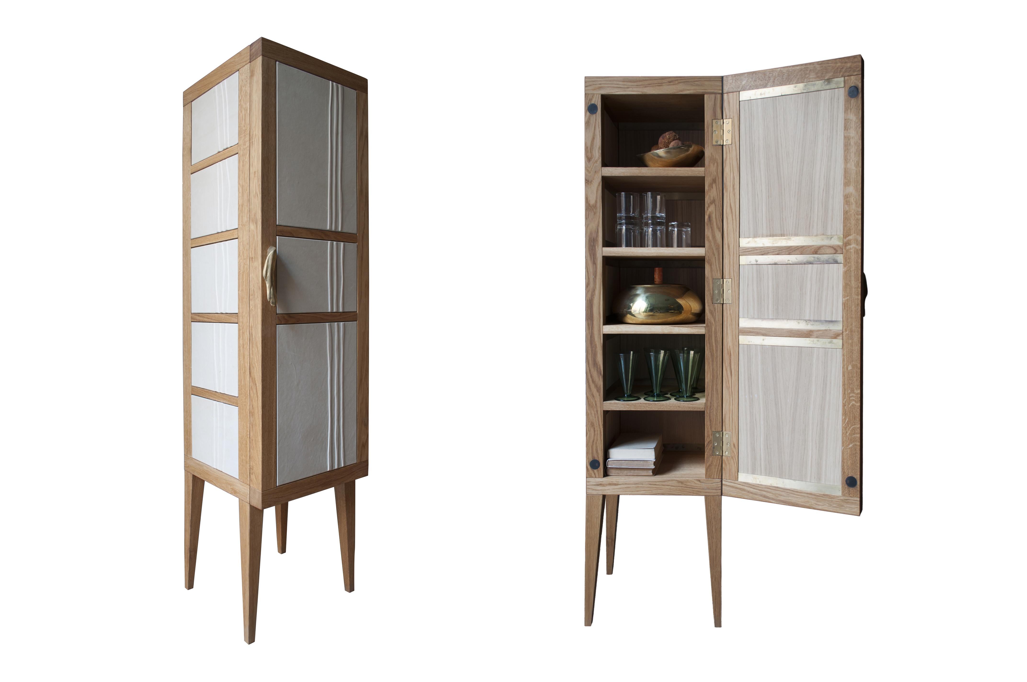 Contemporary, Absolut, Cabinet in Full-Grain Leather Handcrafted in Bas-Relief (Leder) im Angebot