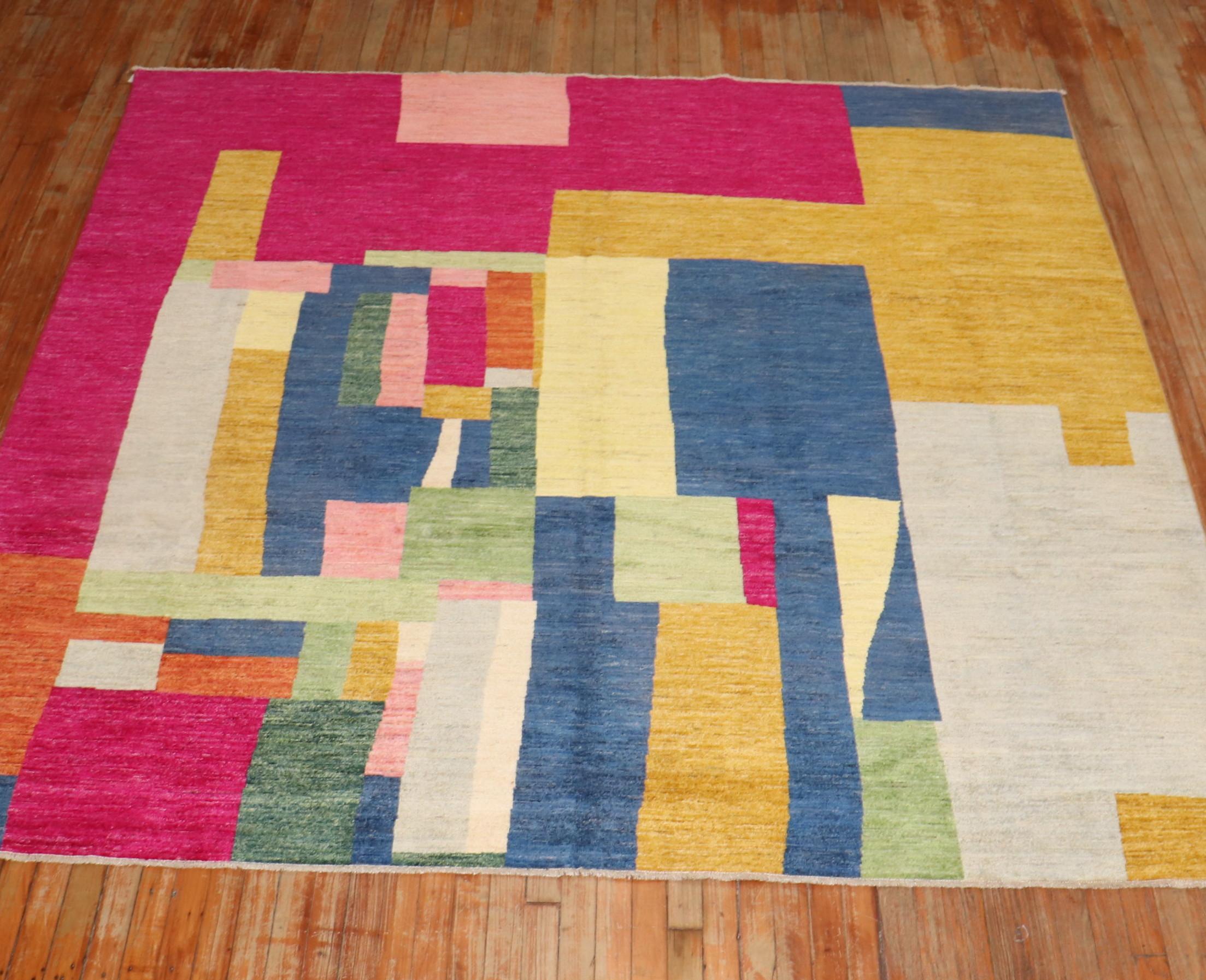 Contemporary Abstract Afghan Square Rug For Sale 5