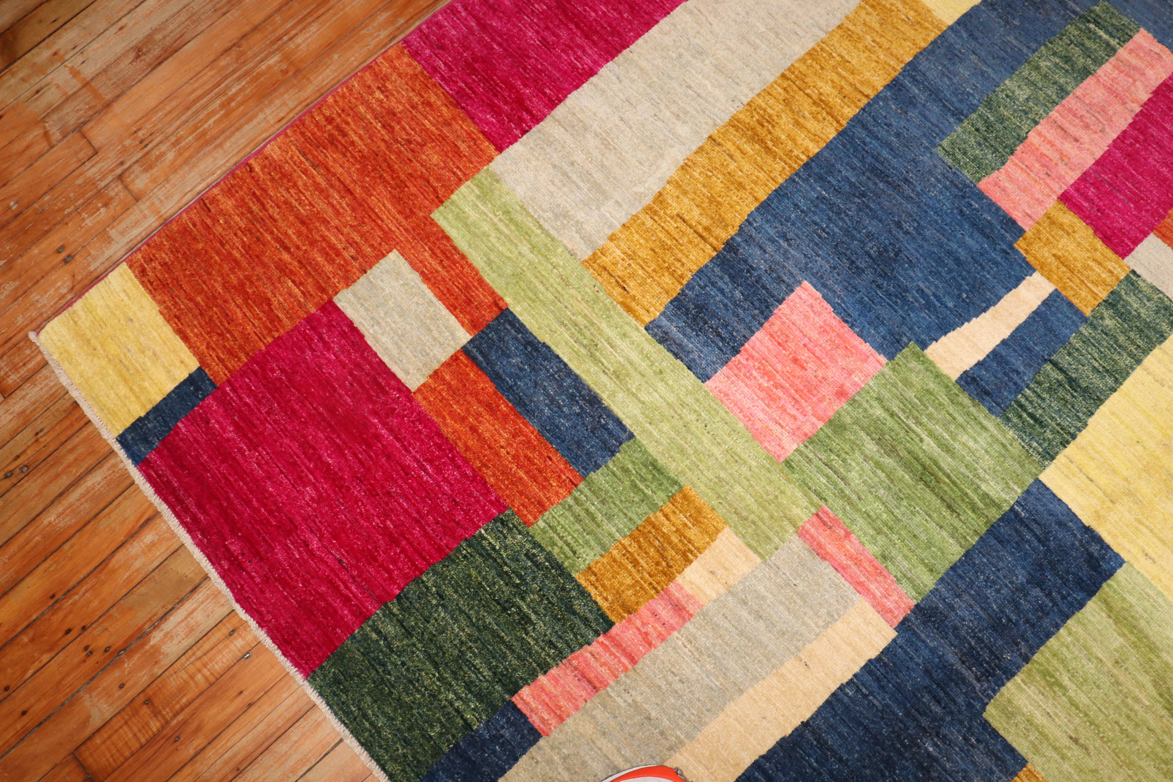 Post-Modern Contemporary Abstract Afghan Square Rug For Sale