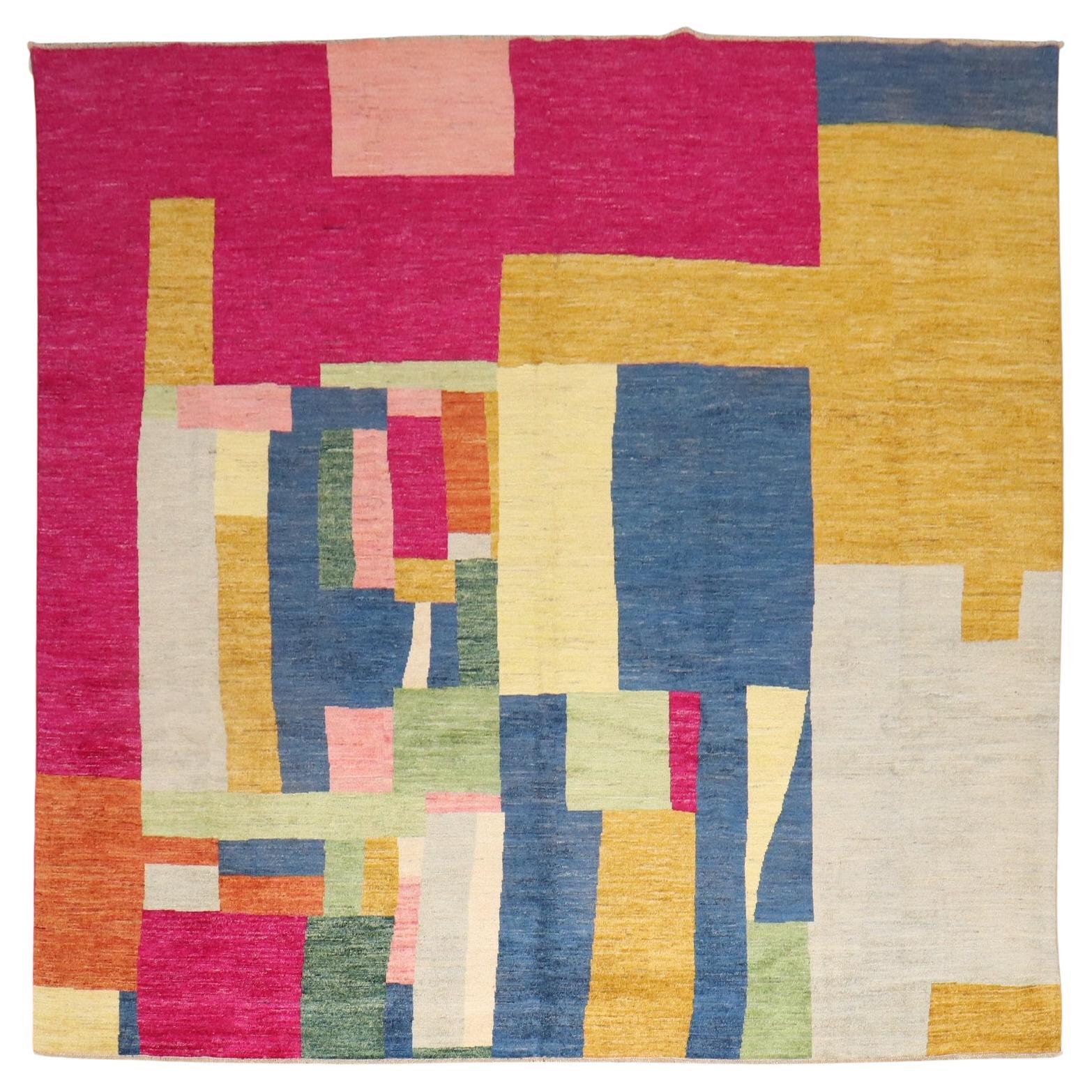 Contemporary Abstract Afghan Square Rug For Sale