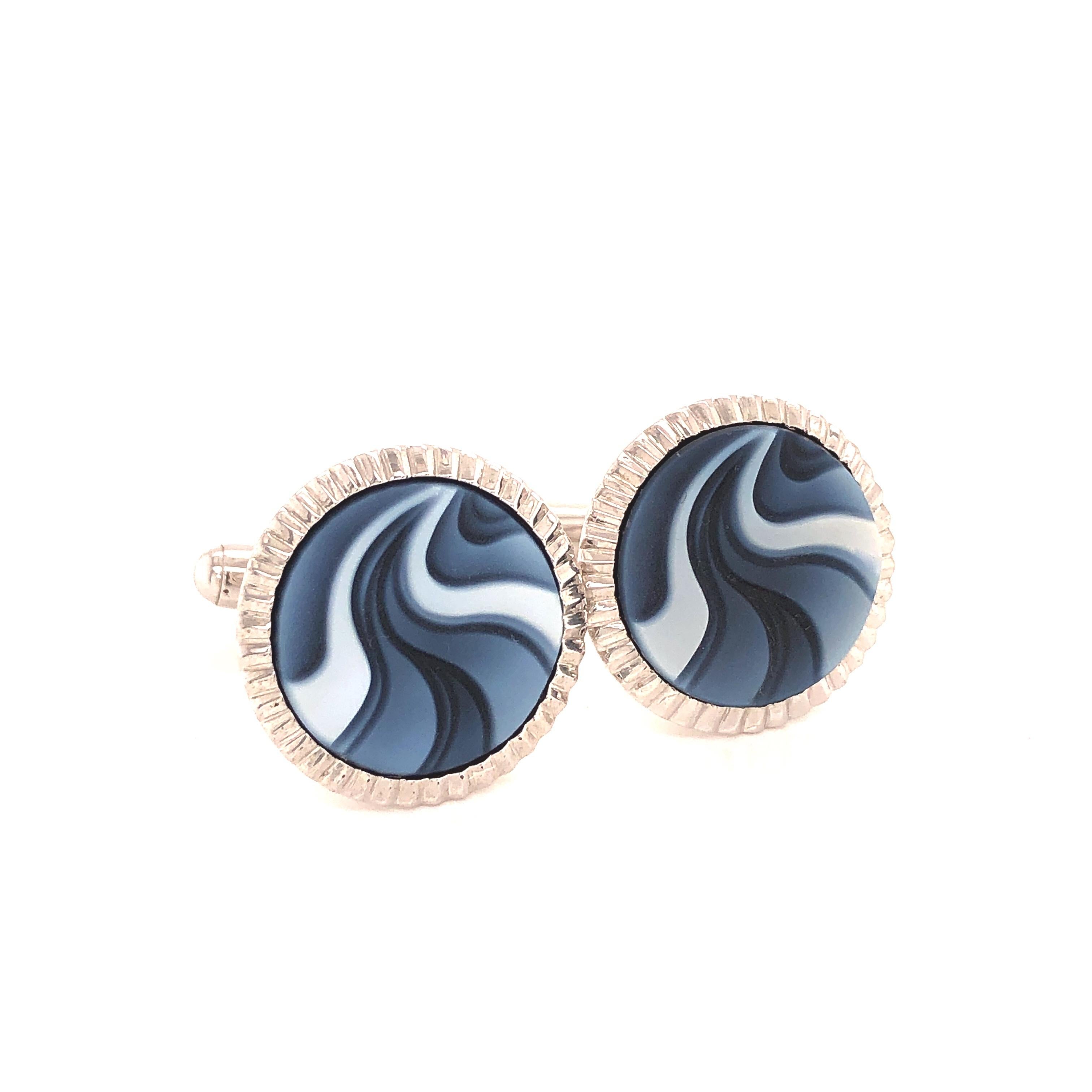 Sterling Silver Contemporary Design Agate Carving Gemstone Cufflinks   In New Condition For Sale In Jaipur, Rajasthan
