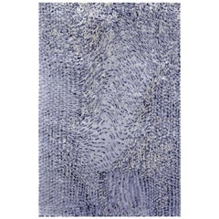 Tapis abstrait contemporain en bleu:: fait à la main en soie et en laine:: "Serpent"