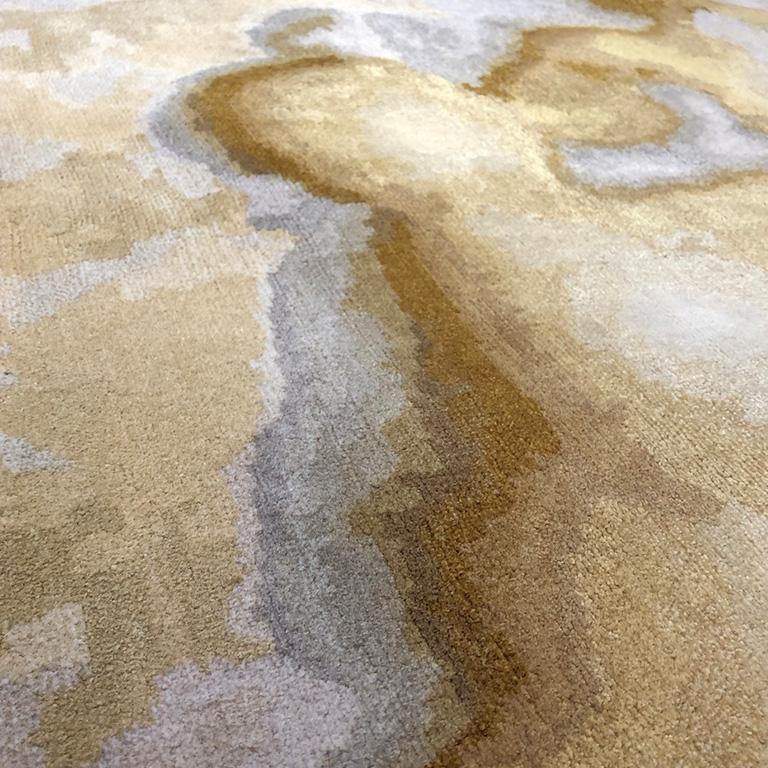 Modern Contemporary Abstract Rug in Golds Taupe, Handmade of Silk / Wool, 200K 
