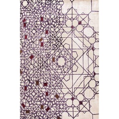 Contemporary Abstract Area Rug in Purple White, Handmade of Silk, Wool, "Stars"