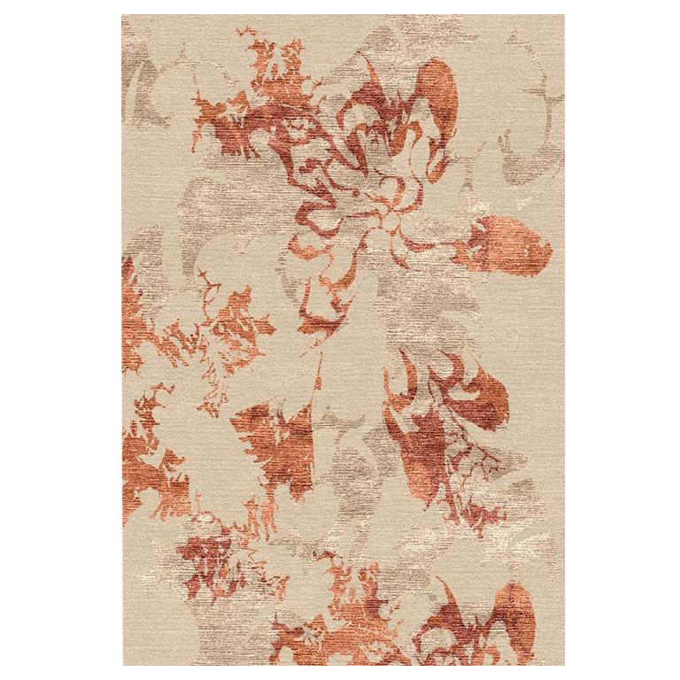 Contemporary Abstract Area Rug Taupe Orange, Handmade Silk Wool, "Shadow Rust" For Sale