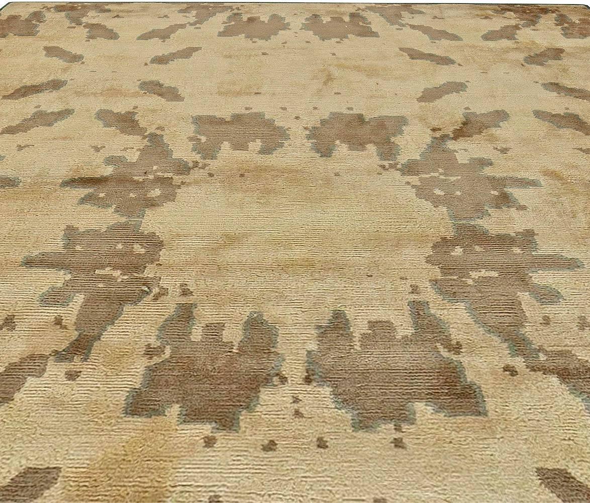 Moderno Tappeto contemporaneo astratto in seta beige marrone fatto a mano di Doris Leslie Blau in vendita