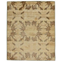 Contemporary Abstract Beige Brown Handmade Silk Rug by Doris Leslie Blau