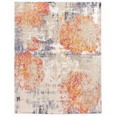 Contemporary Abstract Beige, Grey and Red Silk Area Rug Contemporary Abstract Beige, Grey and Red Silk Area Rug
