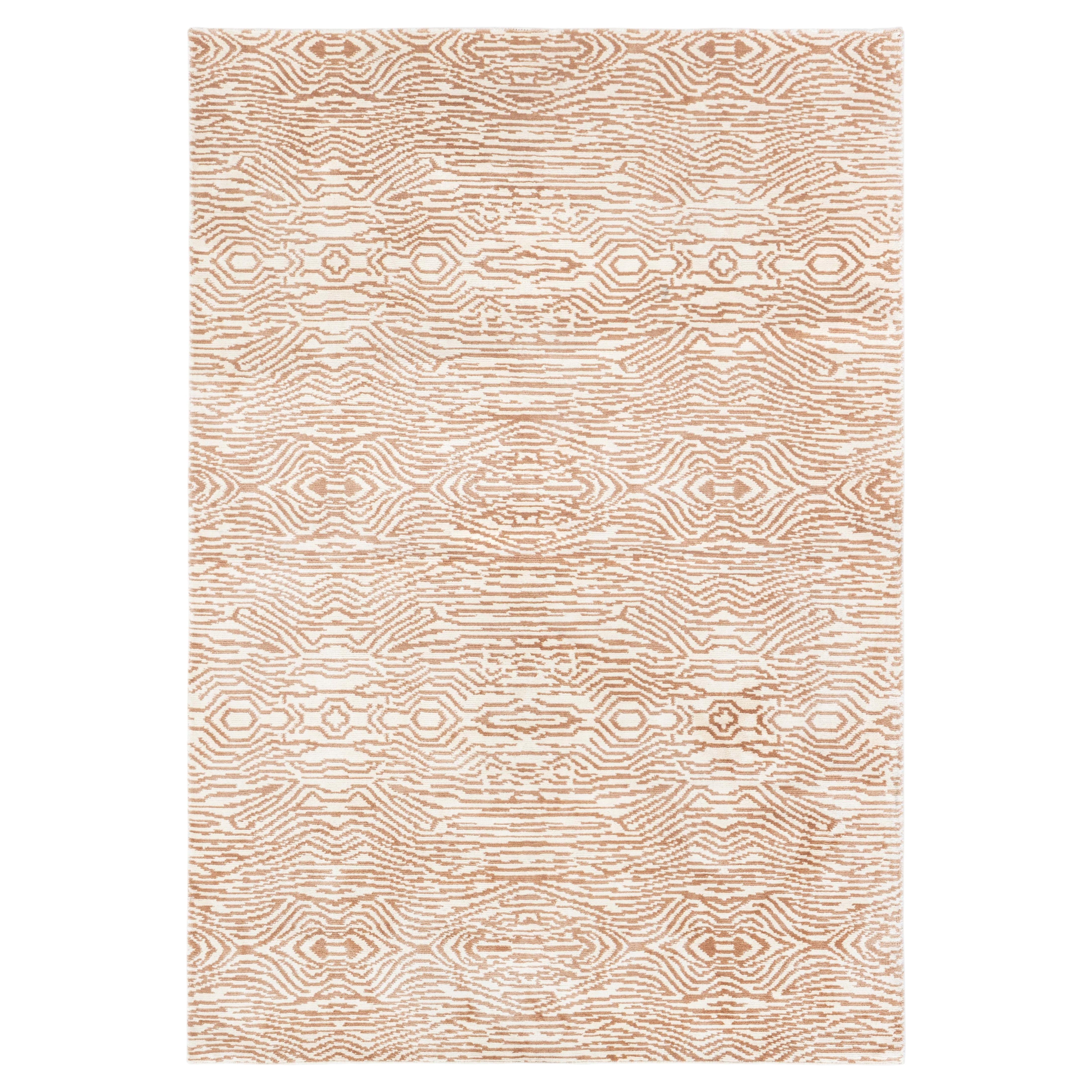 Contemporary Abstract Beige With Tan Silk Carpet "Contoura" by Doris Leslie Blau