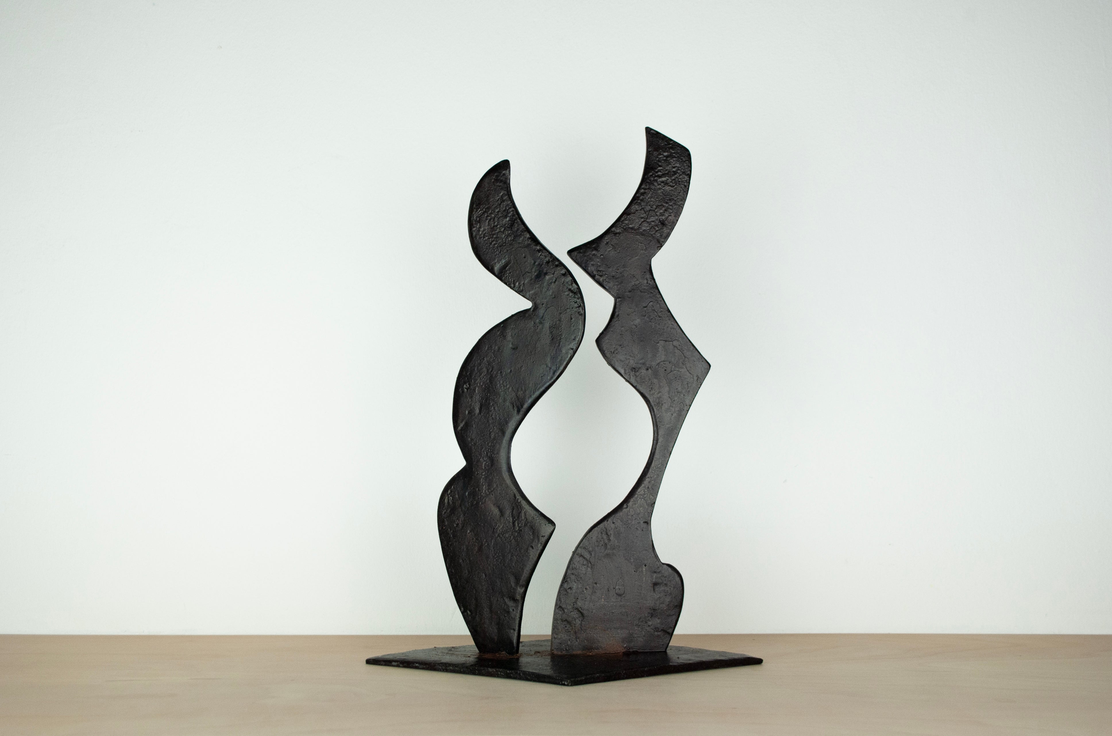 Modern Contemporary Black Forged Steel Sculpture Inspired by H. Bertoia - Two Forms 01  For Sale