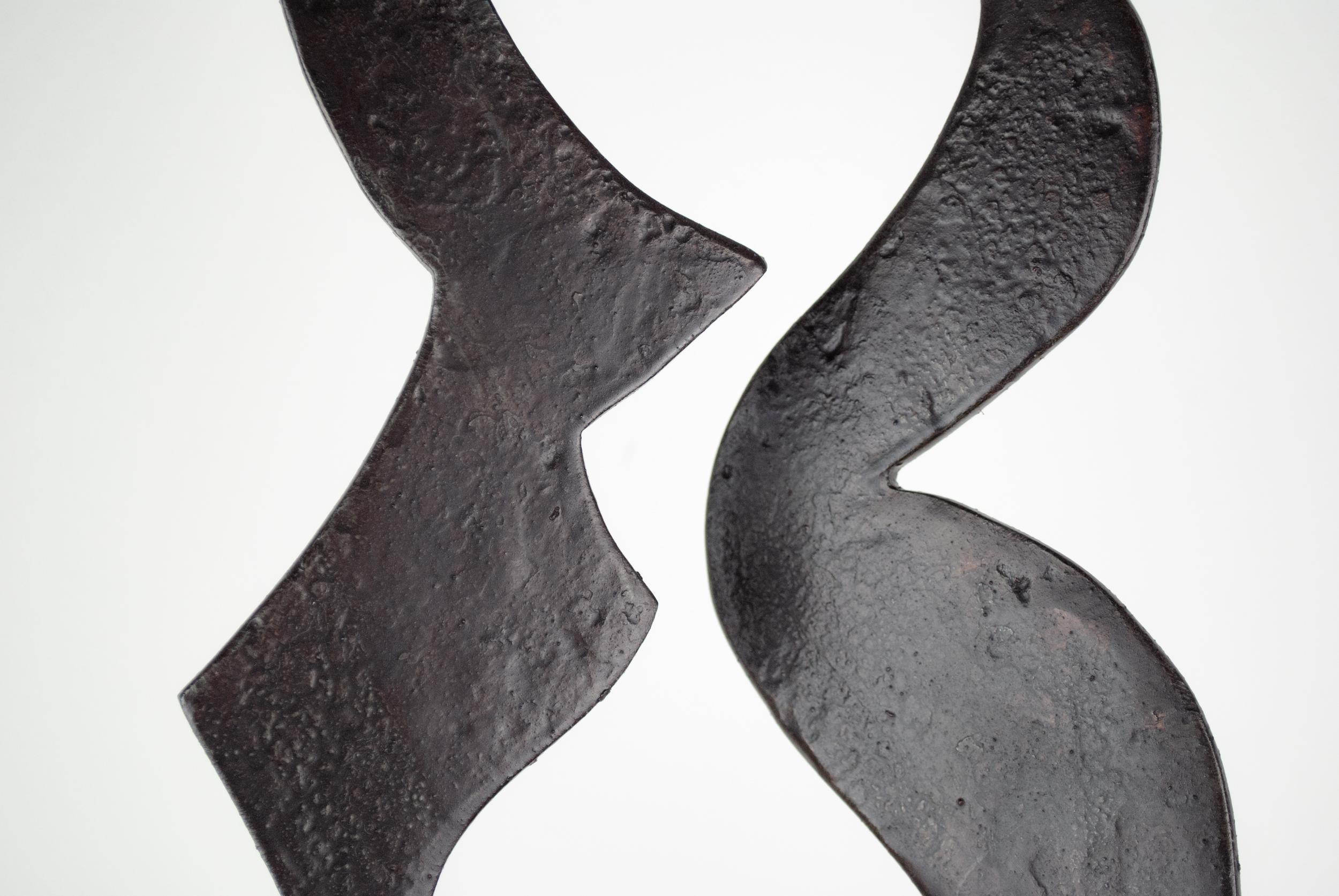 Metal Contemporary Black Forged Steel Sculpture Inspired by H. Bertoia - Two Forms 01  For Sale