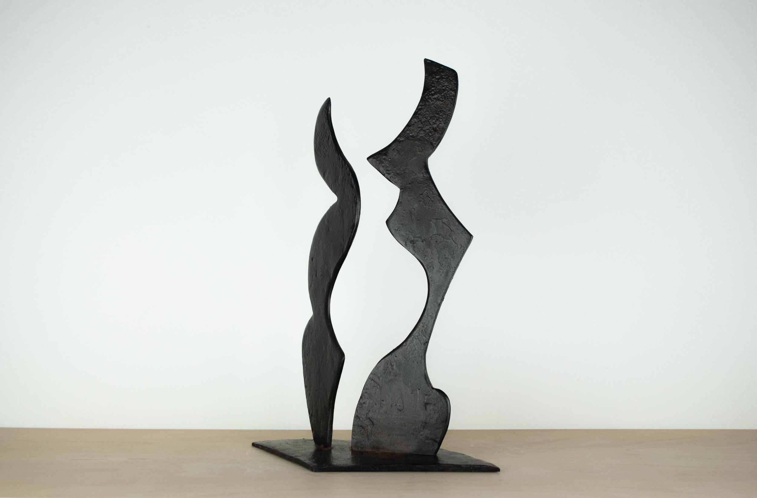 Contemporary Black Forged Steel Sculpture Inspired by H. Bertoia - Two Forms 01  For Sale 1