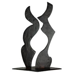 Contemporary Black Forged Steel Sculpture Inspired by H. Bertoia - Two Forms 01 