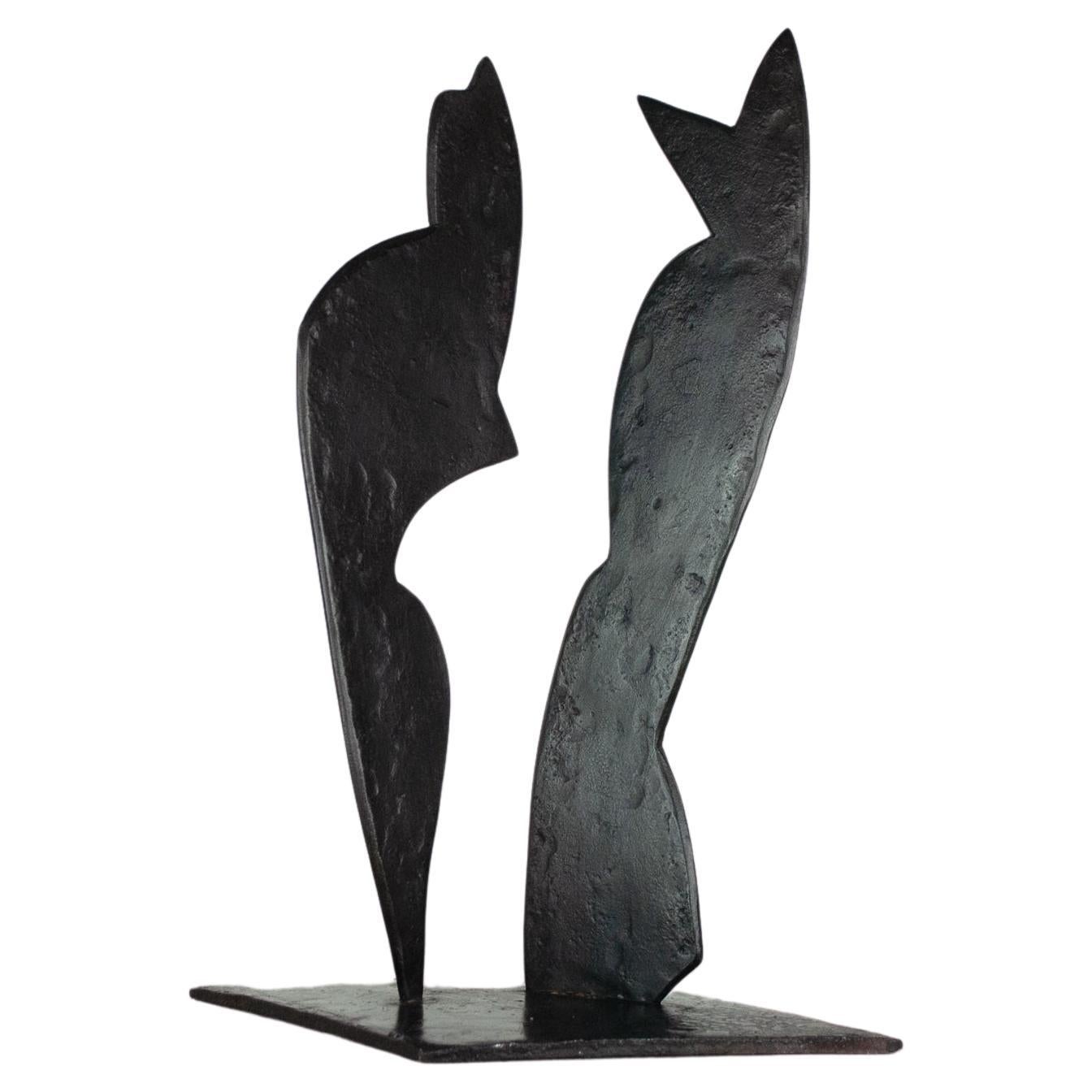 Sculpture contemporaine en acier forgé noir inspirée de H. Bertoia - Deux formes 02 en vente