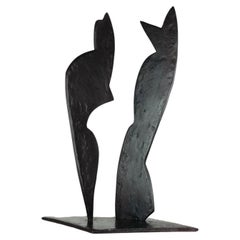 Sculpture contemporaine en acier forgé noir inspirée de H. Bertoia - Deux formes 02