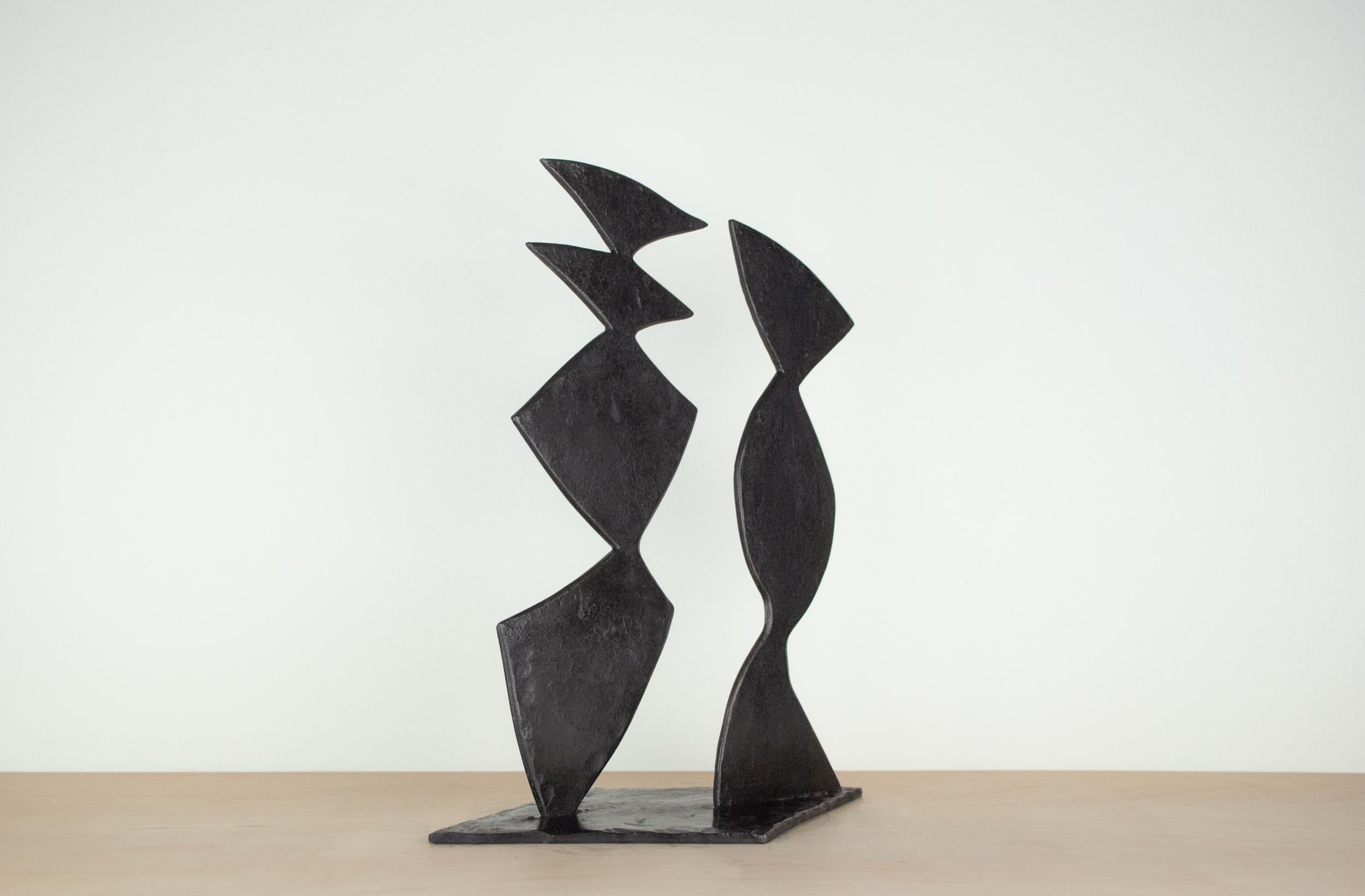 Metal Contemporary Black Forged Steel Sculpture Inspired by H. Bertoia - Two Forms 03 For Sale