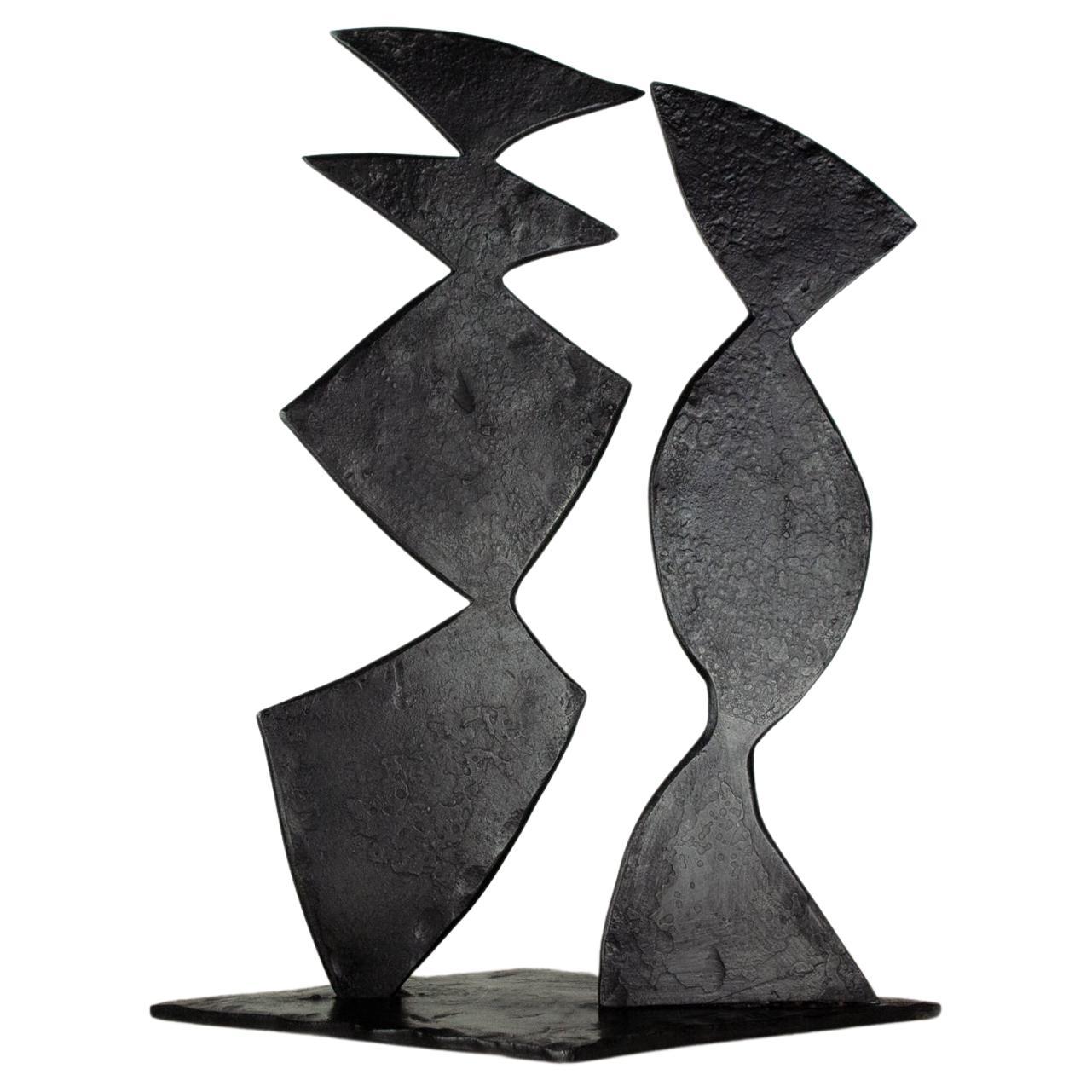 Sculpture contemporaine en acier forgé noir inspirée de H. Bertoia - Deux formes 03 en vente