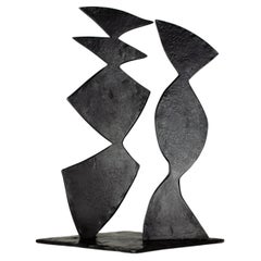 Contemporary Black Forged Steel Sculpture Inspired by H. Bertoia - Two Forms 03