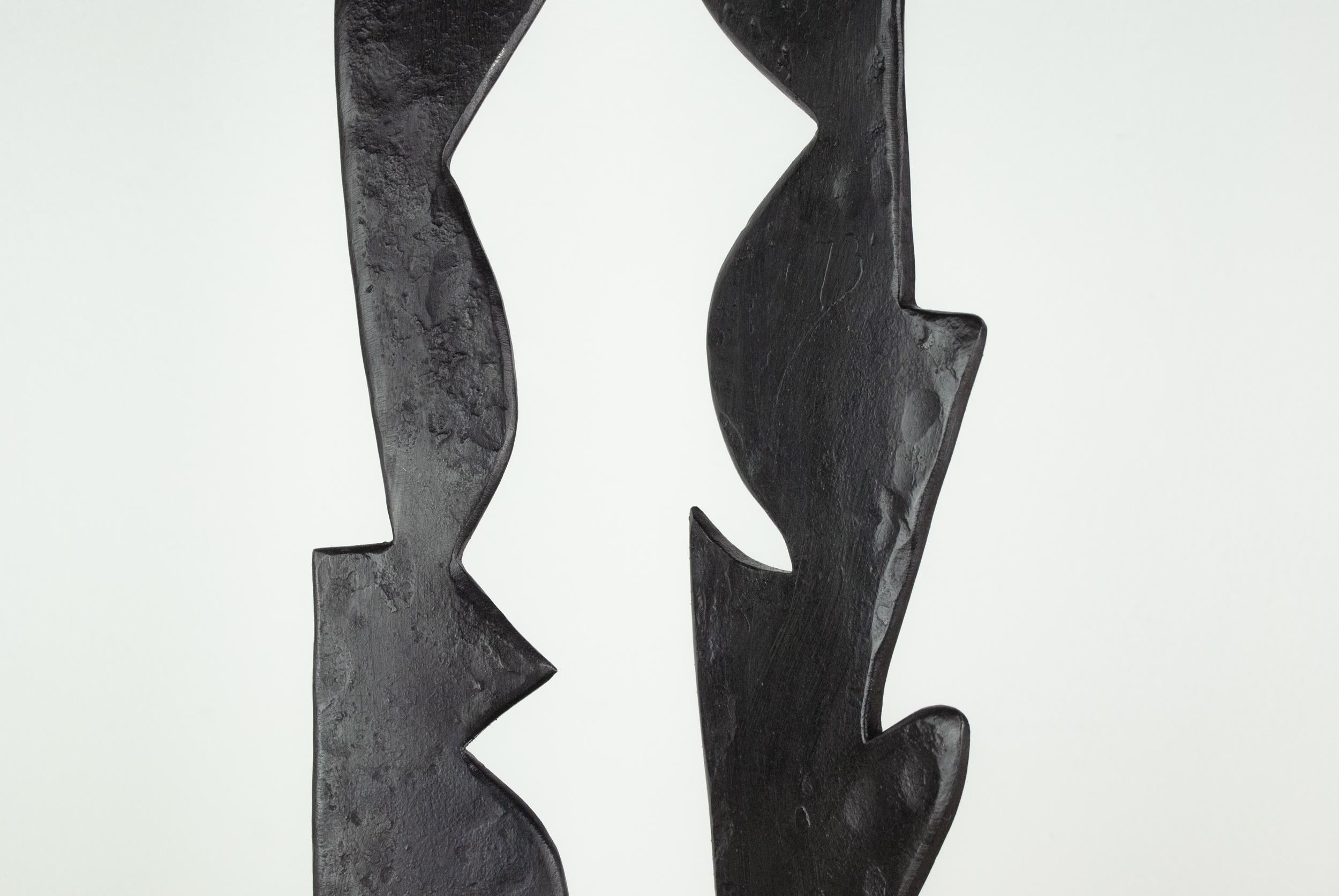 Metal Contemporary Black Forged Steel Sculpture Inspired by H. Bertoia - Two Forms 04 For Sale