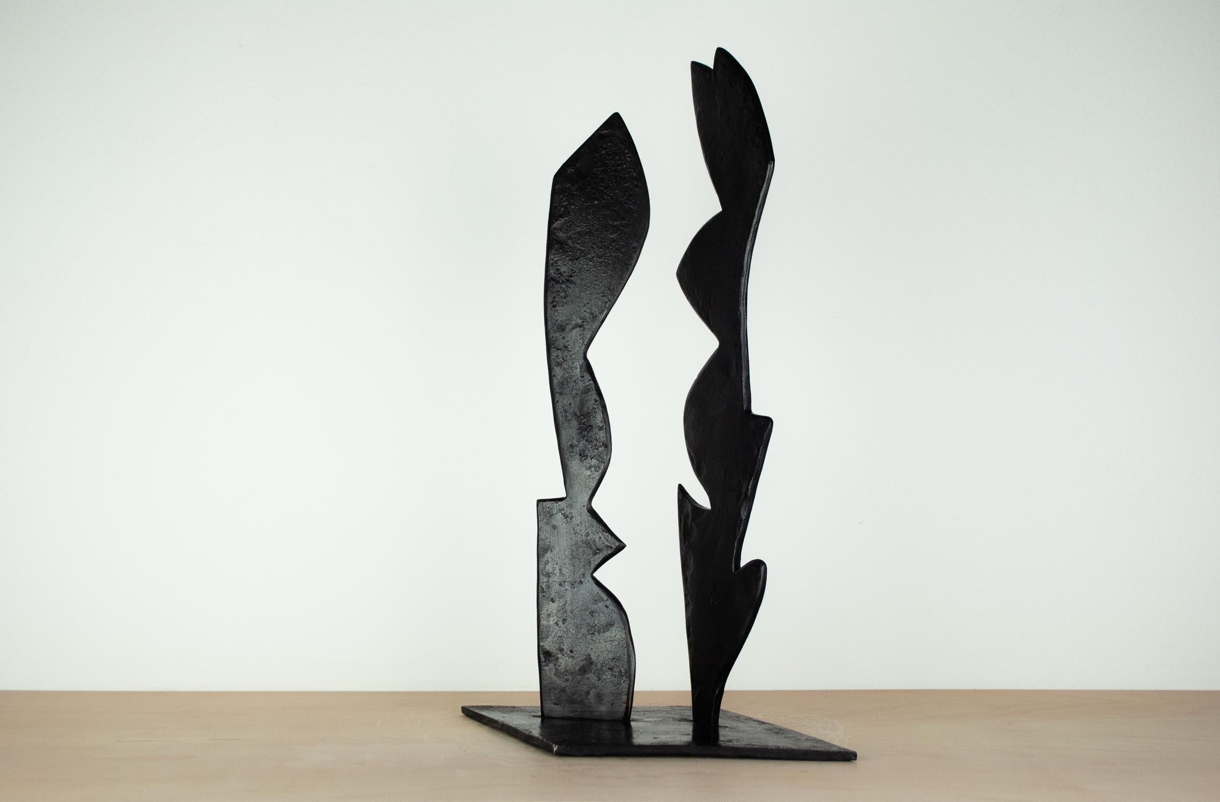 Contemporary Black Forged Steel Sculpture Inspired by H. Bertoia - Two Forms 04 For Sale 1