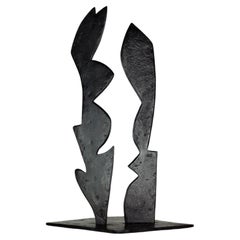 Contemporary Black Forged Steel Sculpture Inspired by H. Bertoia - Two Forms 04