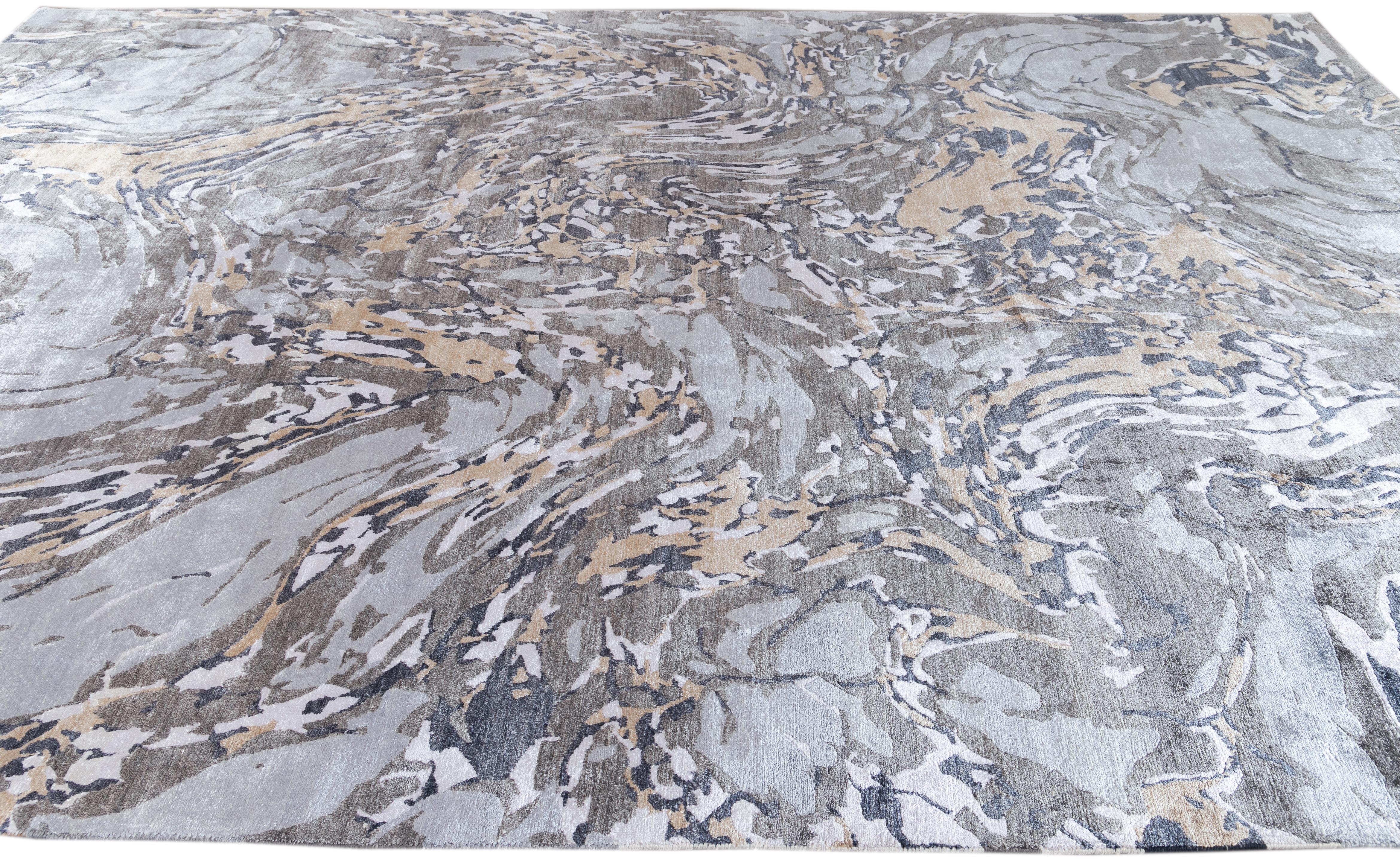 21st Century Contemporary Abstract Indian Silk Rug In New Condition For Sale In Norwalk, CT