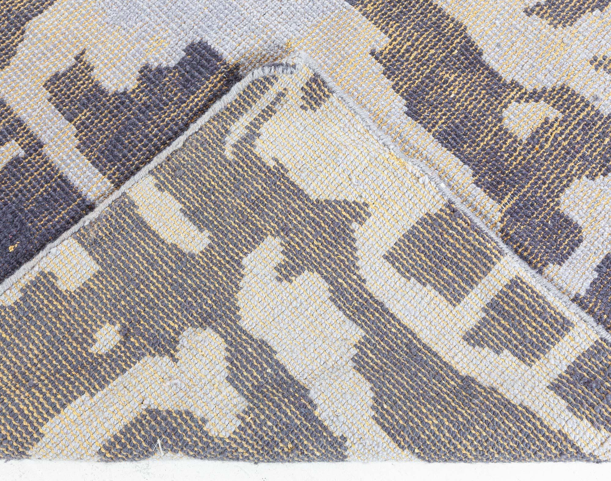 XXI secolo e contemporaneo Contemporary Abstract Blue Purple Flat Weave Rug by Doris Leslie Blau in vendita