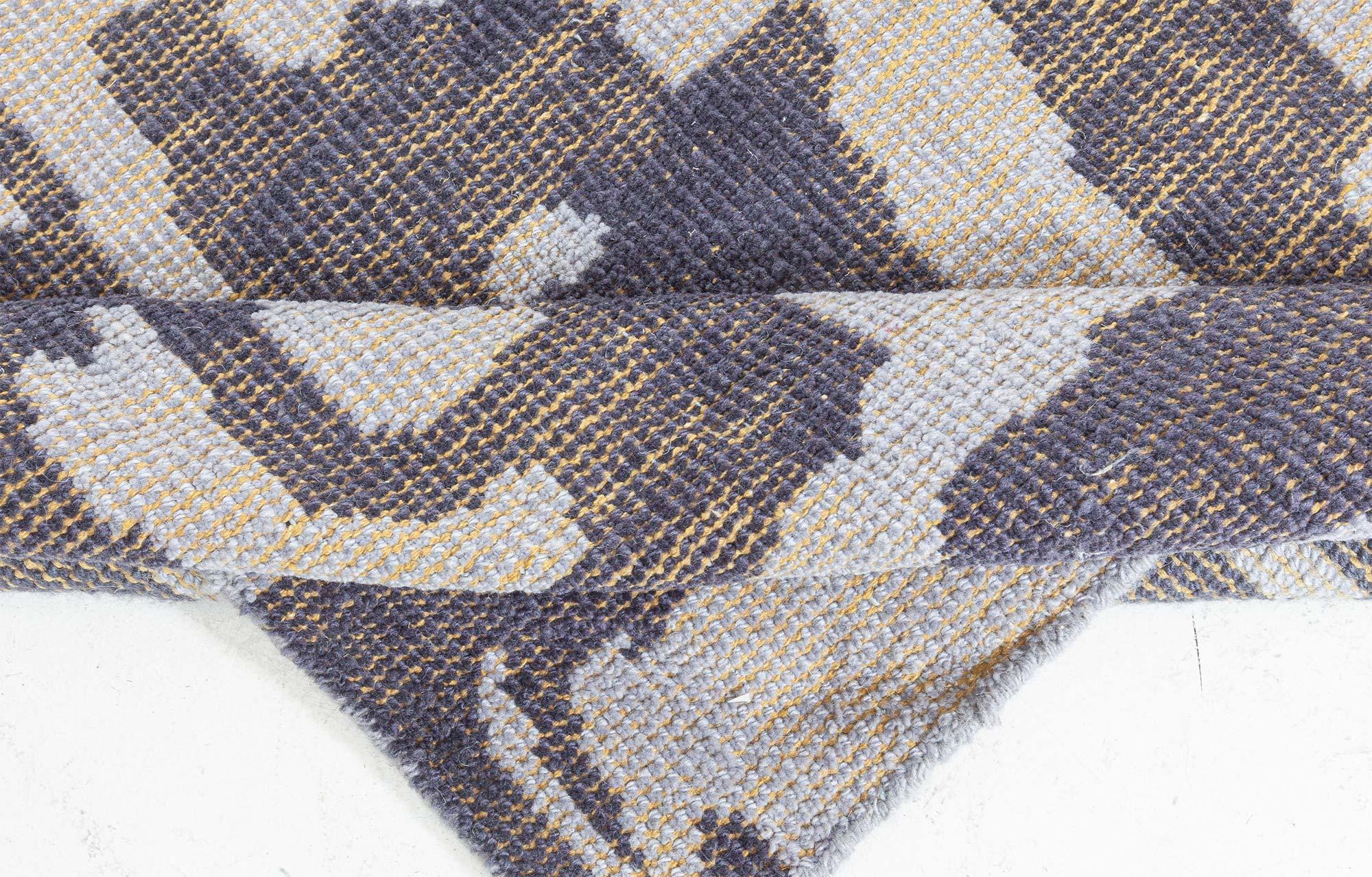 Zeitgenössischer abstrakter blau-lila Flachgewebe-Teppich (Nepalesisch) im Angebot