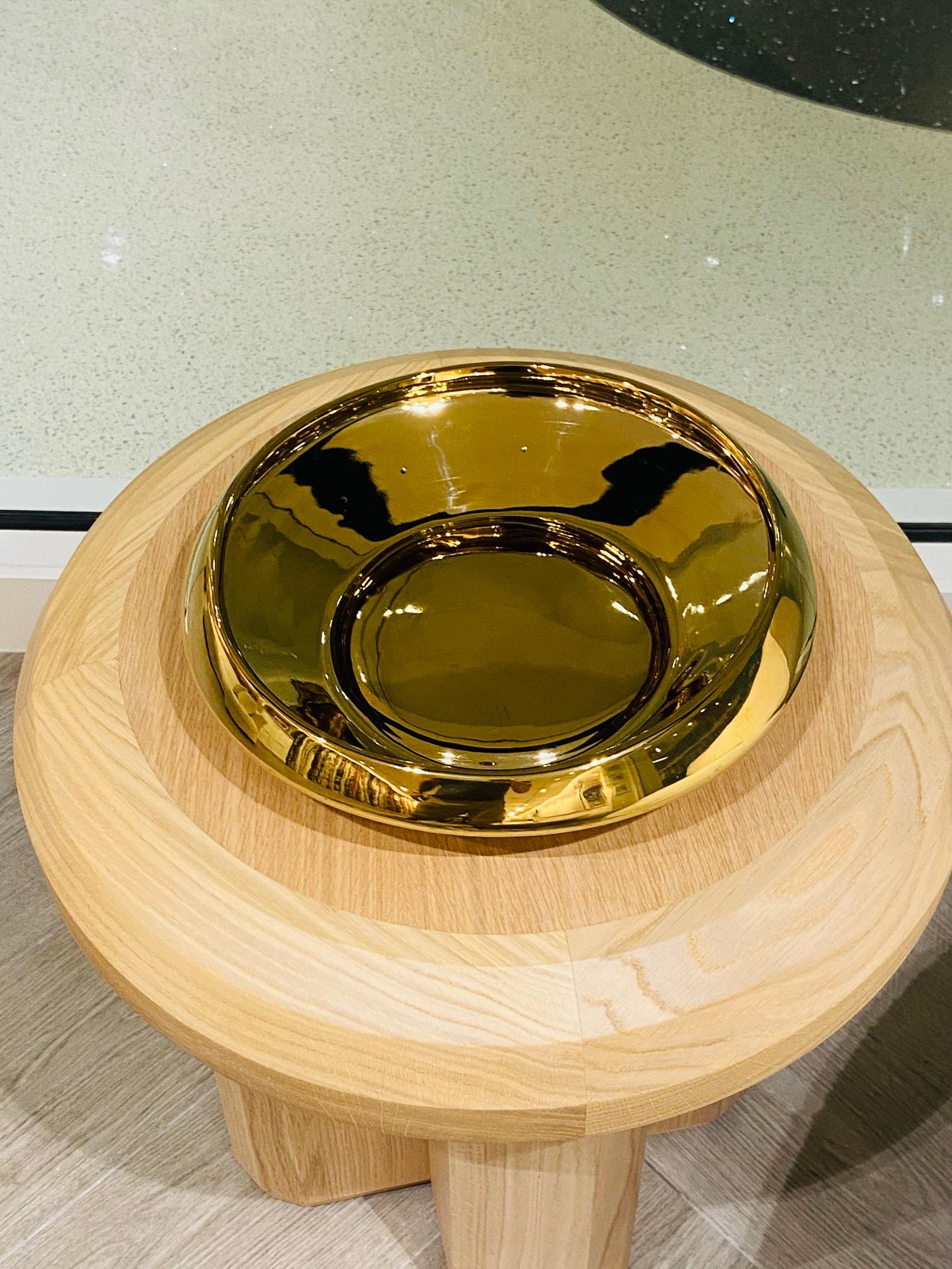 Contemporary Abstract Bowl in Reflective Gold Ceramic 4