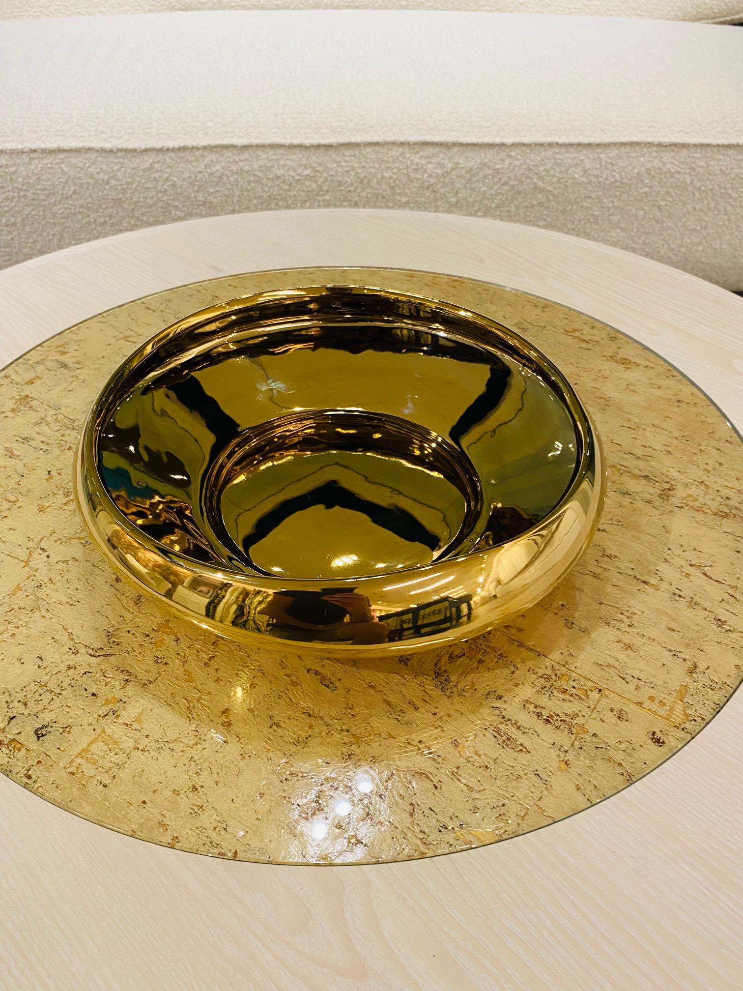 Contemporary Abstract Bowl in Reflective Gold Ceramic 7