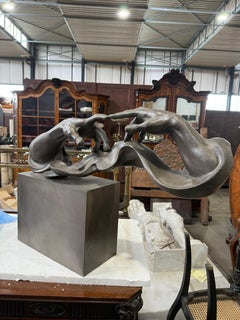 Contemporary Abstract Bronze Sculpture of Intertwining Hands