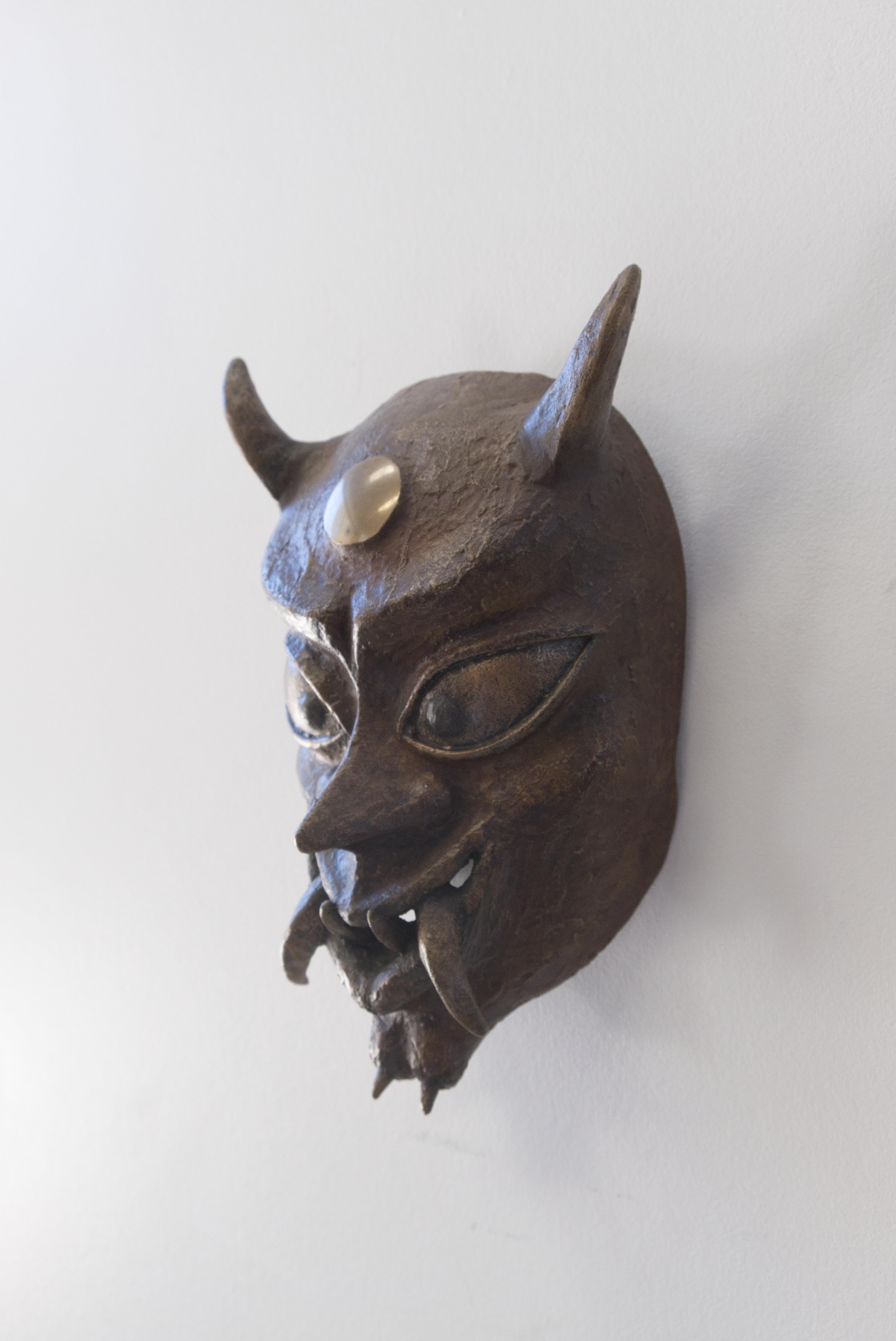 American Contemporary Bronze Wall Sculpture, 'Oni Mask' by Alexander Yoshikawa For Sale