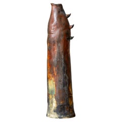 Contemporary Abstract Ceramic Totem Sculpture with Polychrome Glaze