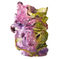 Vase contemporain abstrait en argile vert et violet thermoréactif par Kim Mesches
