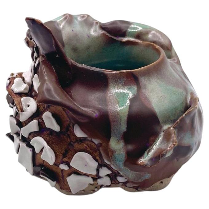 Contemporary Abstract Clay Textured Small Ceramic Vessel Vase by Kim Mesches