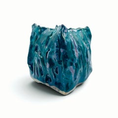 Contemporary Abstract Clay Turquoise Heat Reactive Vessel Vase by Kim Mesches