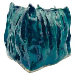 Contemporary Abstract Clay Turquoise Heat Reactive Vessel Vase by Kim Mesches