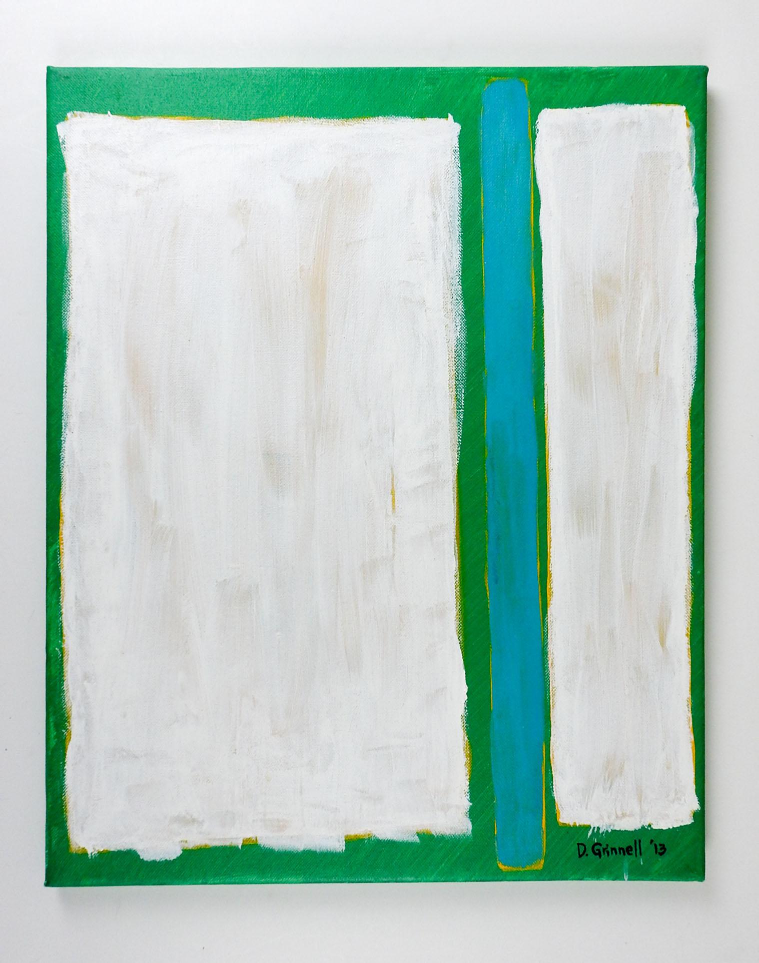 Painted Contemporary Abstract Color Block Green Blue White Painting For Sale