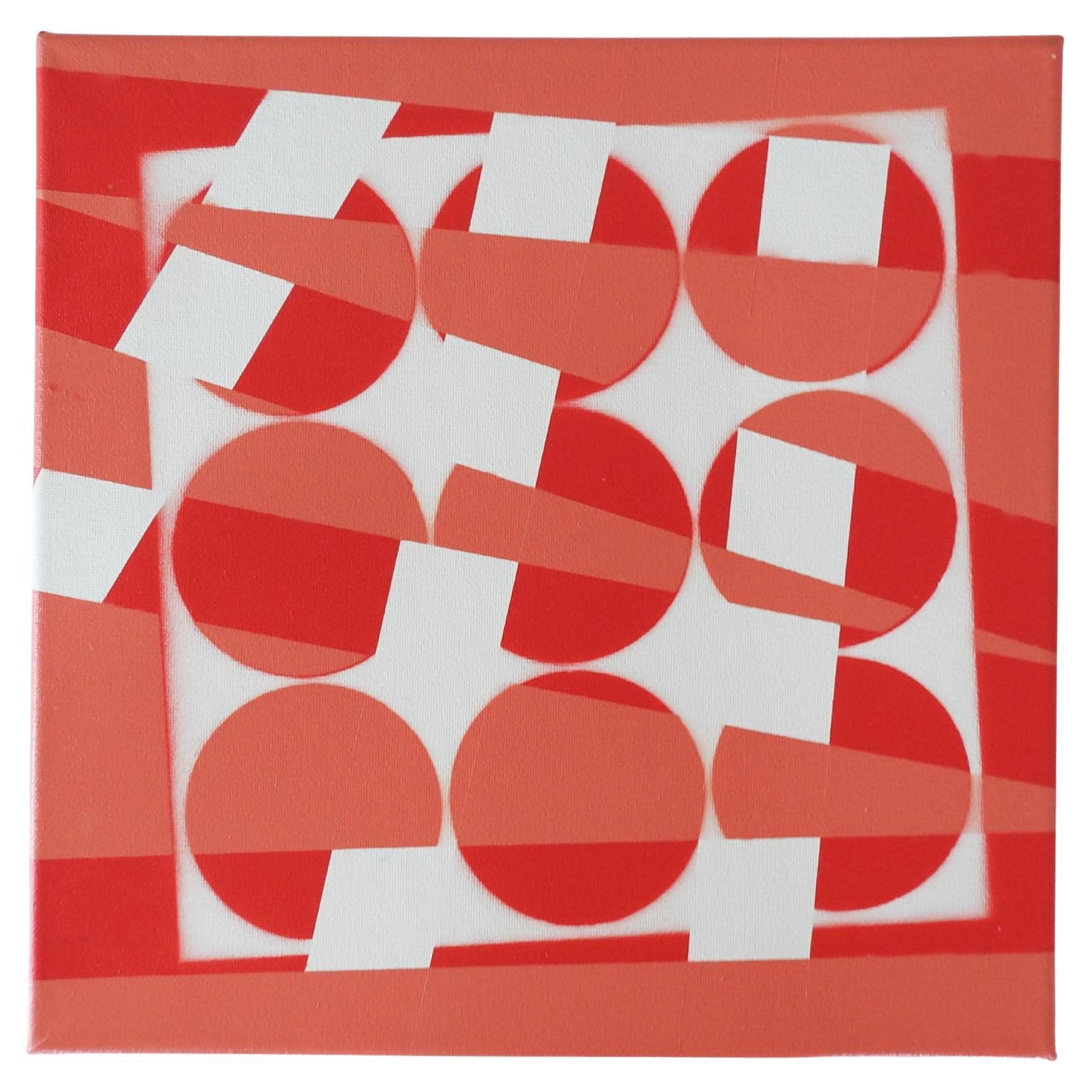 Zeitgenössisches abstraktes Farbblock-Gemälde in Rot-Weiß