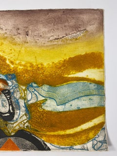 Zeitgenössische signierte französische abstrakte Farblithographie, farbenfrohe französische moderne Kunst